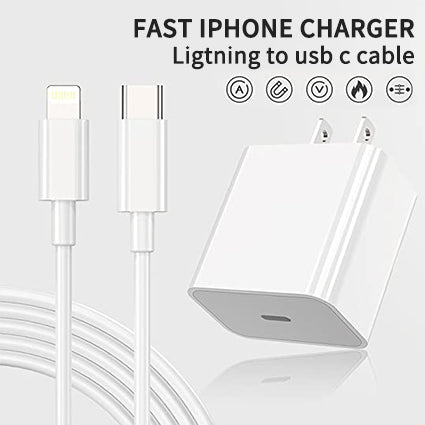 iPhone Fast Charger Cable,Fast Charger iPhone 20W PD USB C Wall Charger  Type C Power Adapter Lightning Cable Fast Charging Plug Compatible with  iPhone